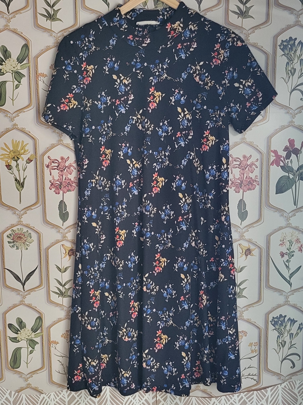 Lush Black Floral Mini Dress with Blue and Red Accents